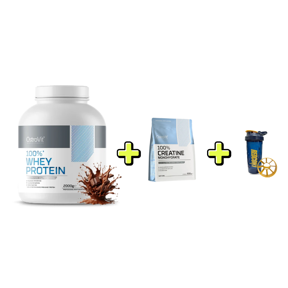 Pack Adulto Mayor (Proteína OstroVit sabor Chocolate 2 Kilos + Creatina OstroVit 300 Gramos + Shaker Redcon1 700cc)