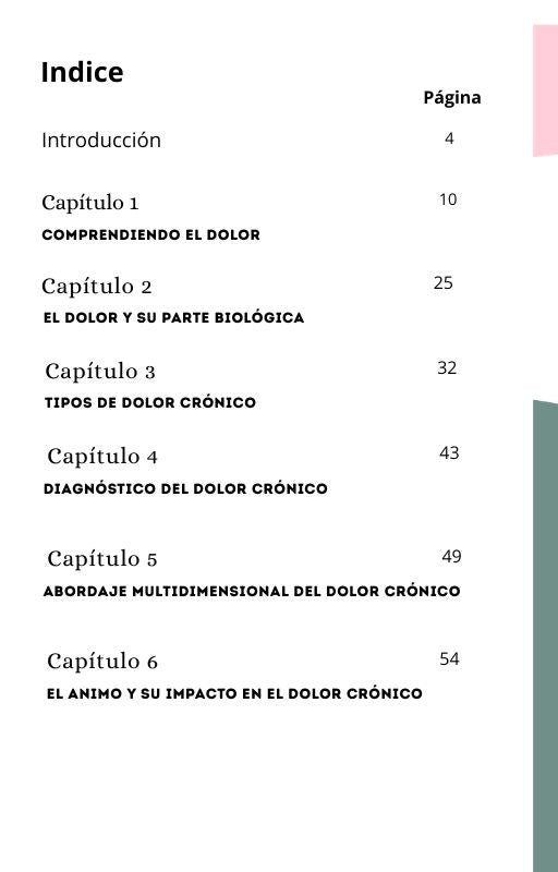 Índice de capítulos de la guía Entendiendo el Dolor, primera parte