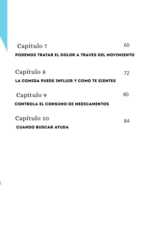 Índice de capítulos de la guía Entendiendo el Dolor, segunda parte