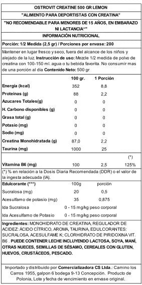 OstroVit Creatina Monohidrato 500 g – Sabor Lemon