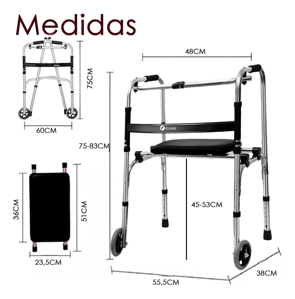 Burrito Andador Ortopedico con Ruedas, Ajustable - con Silla de apoyo